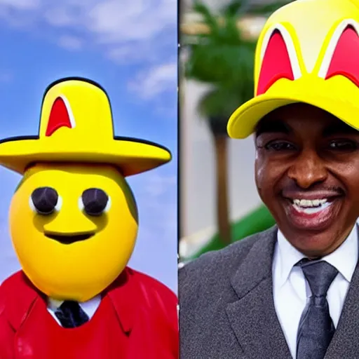 Prompt: anthropomorphic lemon working at mcdonalds wearing mcdonalds hat