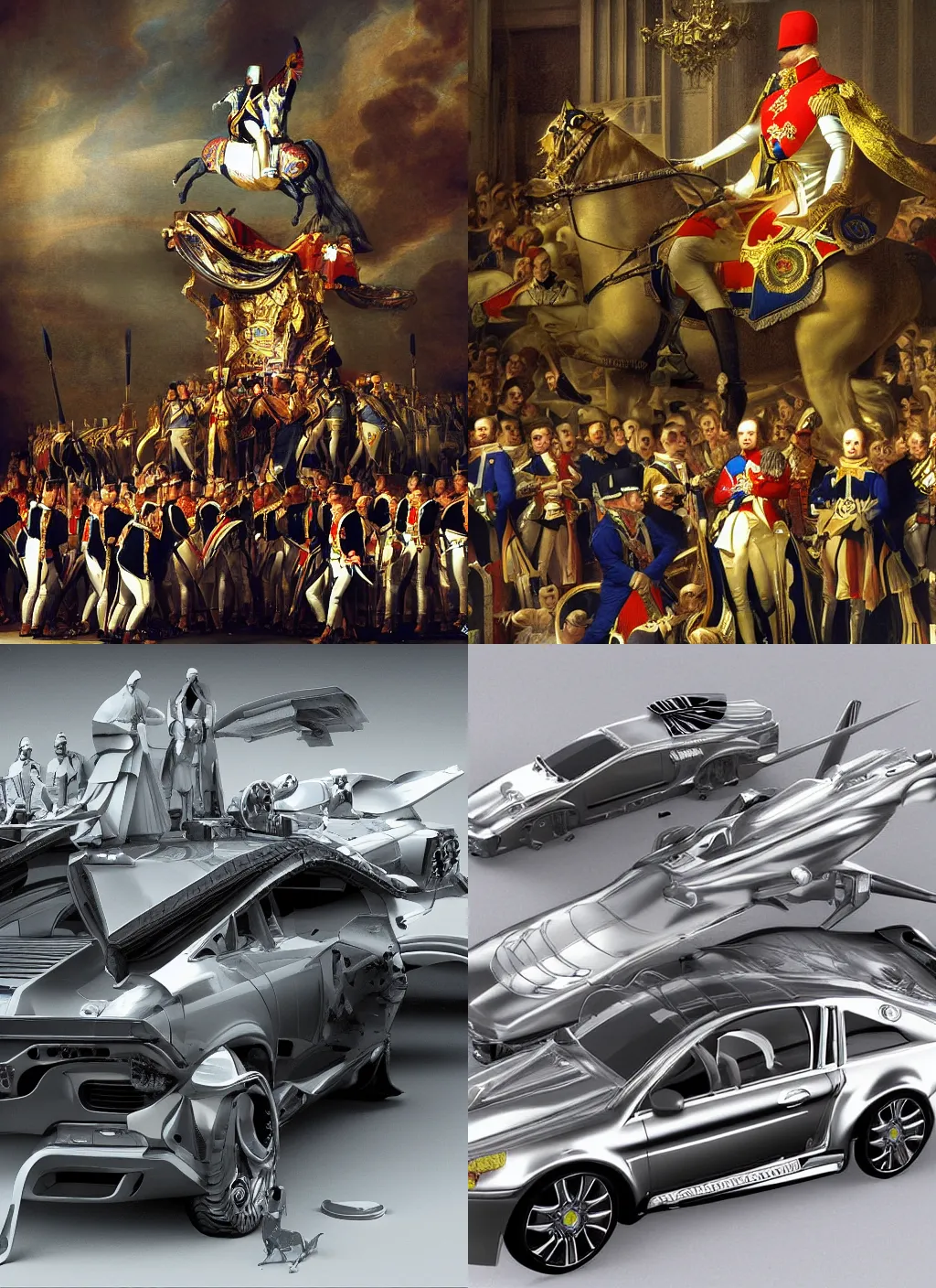 Prompt: the coronation of napoleon painting and sci - fi organic sport car 3 d realistic render