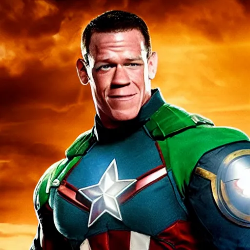 Prompt: film still of john cena as captian marvel in the new marvel movie, 4 k