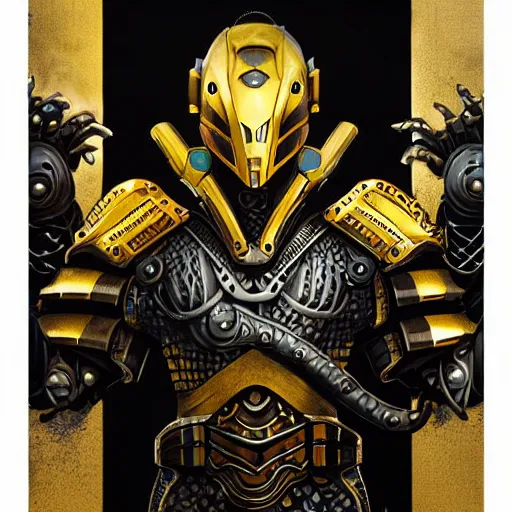 Image similar to Lofi BioPunk portrait dragon knight wearing black and gold plate armor Pixar style by Tristan Eaton Stanley Artgerm and Tom Bagshaw