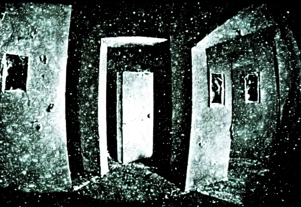 Image similar to a film still of a mysterious portal into a horrifying universe, scifi, horror, photo, nightmare, found footage, creepy, 3 5 mm