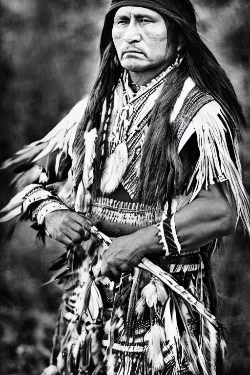 Image similar to Photo of Native American indian man Alexander Lukashenko, portrait, skilled warrior of the Apache, ancient, realistic, detailed, Emma Watson