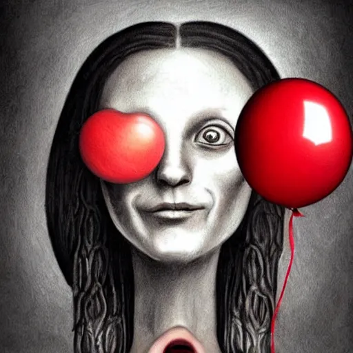 Prompt: surrealism grunge cartoon portrait sketch of a spider with a wide smile and a red balloon by - michael karcz, loony toons style, mona lisa style, horror theme, detailed, elegant, intricate