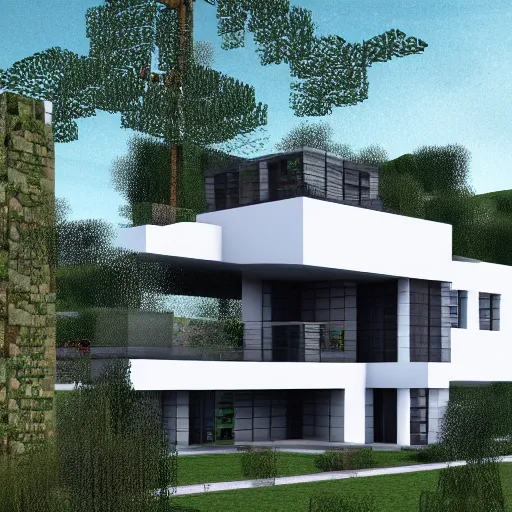 Image similar to a modern house in minecraf, digital art