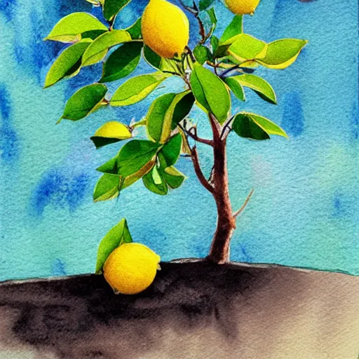 Prompt: A beautiful lemon tree, trending on artstation, water color on canvas
