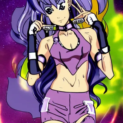 Image similar to Ariana Grande in Jojo’s Bizarre Adventure anime, JoJo anime art style