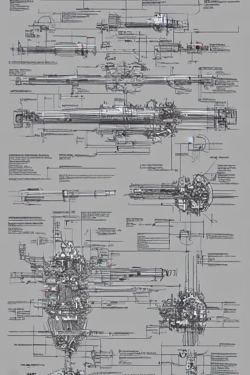 Image similar to aesthetically pleasant technical drawing of an open - source nuclear weapon machinery, hyperdetailed, exploded view!!, 4 k, trending on artstation
