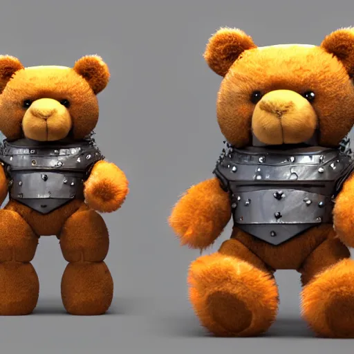 Prompt: 3 d render, octane, redshift, fur, teddy bear wearing medieval knight armor, cgsociery, featured in artstation