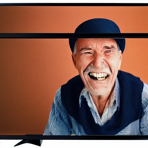 Image similar to a smiling old man on a tv screen