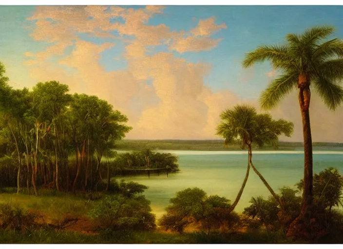 Image similar to florida keys in the style of hudson river school of art, oil on canvas