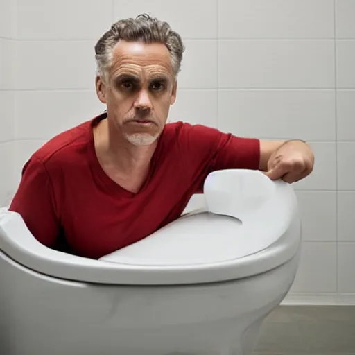 Prompt: jordan peterson hiding inside of a toilet bowl