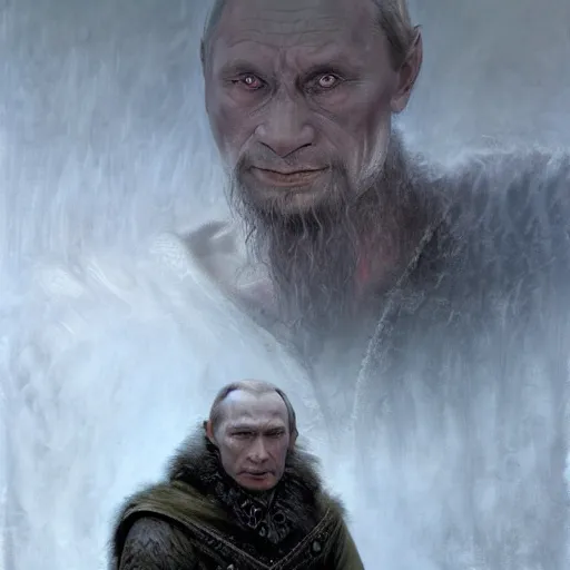 Image similar to vladimir putin, lord of the rings orcs leader, macabre by donato giancola and greg rutkowski and wayne barlow and zdzisław beksinski, realistic face, digital art