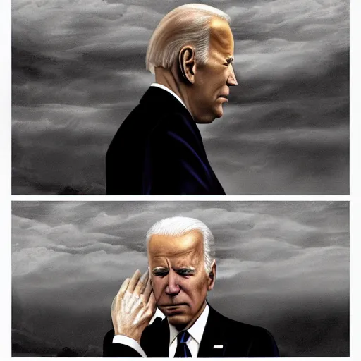 Image similar to joe biden crying, sad, depressed, dramatic lighting, cinematic, establishing shot, extremly high detail, photorealistic, cinematic lighting, artstation, style by James Gurney