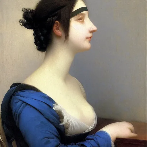 Prompt: a young woman’s face, her hair is silver, she wears a flowing blue satin blindfold, by ivan aivazovsky and pieter claesz and paul delaroche and alma tadema and august malmstrom and and willen claesz heda and aelbert cuyp and gerard ter borch, contrapposto, hyperrealistic, volumetric light, rendered in octane, c4d