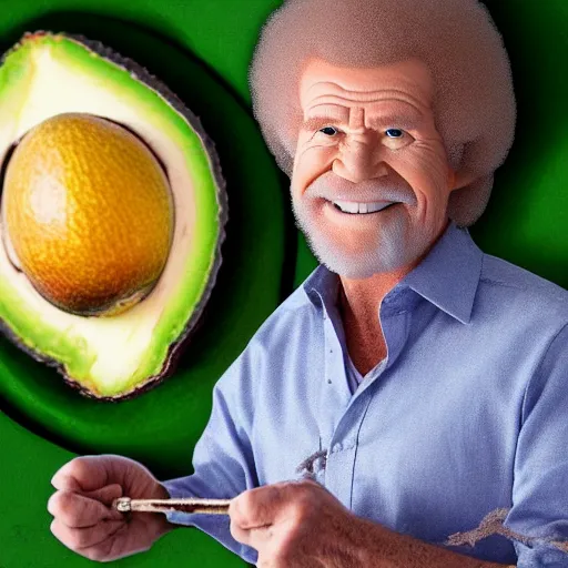 Prompt: bob ross as an embryo inside an avocado