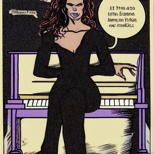 Prompt: mazikeen from sandman sitting on a piano