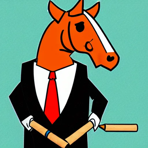 Image similar to an antropomorphic horse wearing a suit smoking a cigar