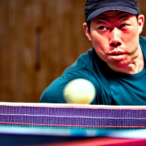 Image similar to raw salmon playing ping - pong, photograph, action shot