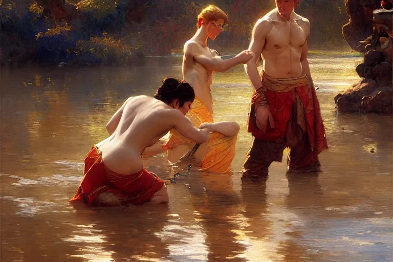 Image similar to water bender, painting by gaston bussiere, craig mullins, j. c. leyendecker