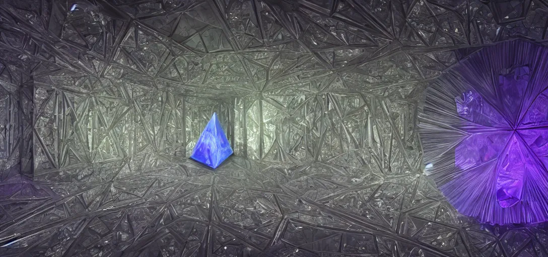 Image similar to A giant, glowing crystal sits in the center of a dark room, Strange symbols line the walls, and a soft light glows from somewhere deep within the room, highly detailed, digital photo, HDRI, by christopher bretz and kael ngu, vivid colors, high contrast, 8k resolution, intricate, photorealistic, smooth, psychedelic color scheme, concept art, award winning, behance contest winner