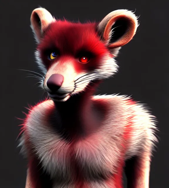 Image similar to furry - male - red - black - weasel - chaos theorist - fursona uhd ue 5 visual novel pc game expressions, photorealistic