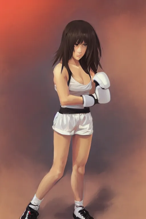 Prompt: a girl in a boxing stance with boxing gloves on, full shot, fine - face, realistic shaded perfect body, fine details. night setting. very anime style. realistic shaded lighting poster by ilya kuvshinov katsuhiro, magali villeneuve, artgerm, jeremy lipkin and michael garmash, rob rey and kentaro miura style, trending on art station