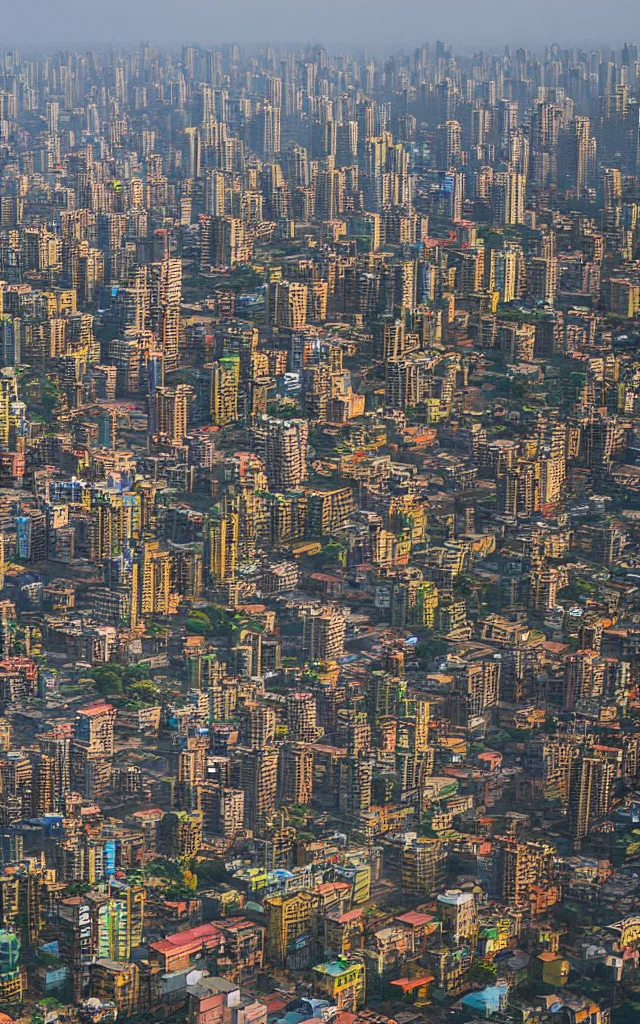 Image similar to photograph of mumbai in the future, india, urban buildings, street view