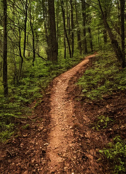 Image similar to a dirt path in the middle of a forest by tim biskup, shutterstock contest winner, naturalism, flickering light, high dynamic range, creative commons attribution