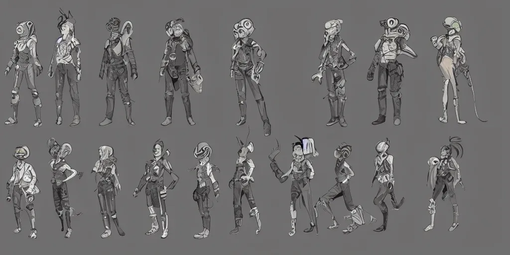 Prompt: solar punk character, character design by tb choi, character turn arounds, character art, character sheet