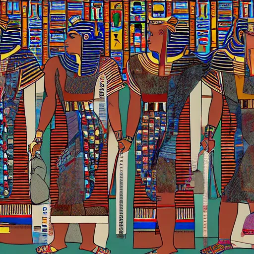 Image similar to egyptians wearing modern day clothing, detailed, digital art