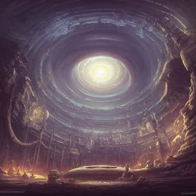 Image similar to Giant Floating Circular Ancient Sacred Sublime Cosmic Structure by Andreas Rocha