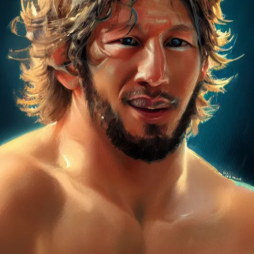 Prompt: beautiful portrait of Kenny Omega , painterly, brush stroke oil painting, Tankōbon, dynamic lighting, imagine fx, artstation