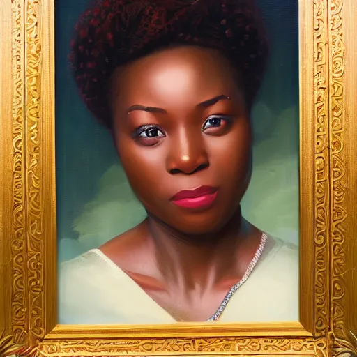 Prompt: portrait of an ghanaian woman ( 3 5 ) from ghana in 2 0 2 1, an oil painting by ross tran and thomas kincade