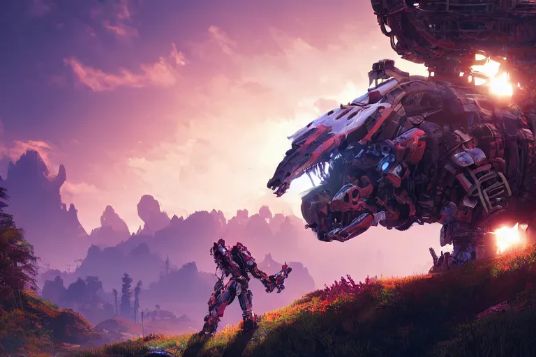 Image similar to rollerback machine mecanical creature robot of horizon forbidden west horizon zero dawn radiating a glowing aura global illumination ray tracing hdr fanart arstation by ian pesty and alena aenami artworks in 4 k