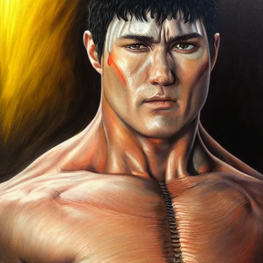 Image similar to Hyper-realistic painting of Guts From Berserk painted by Mike Dargas