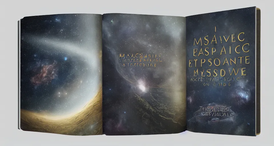 Image similar to a majestic and mystifying book about space travel, moleskin book, relic, knowledge, wisdom, secrets, travel guide, space tourism, hard cover book, adventure, hyper realistic, realistic, 8 k render, unreal engine 5 render