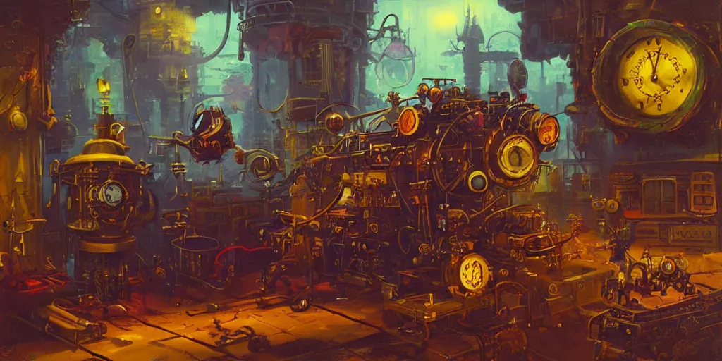 Prompt: A rat with steampunk goggles is building a steam machine, art by PAUL LEHR