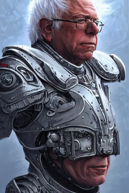 Image similar to Portrait of Bernie Sanders wearing futuristic power armor, fantasy, intricate, highly detailed, digital painting, trending on artstation, sharp focus, illustration, style of Stanley Artgerm