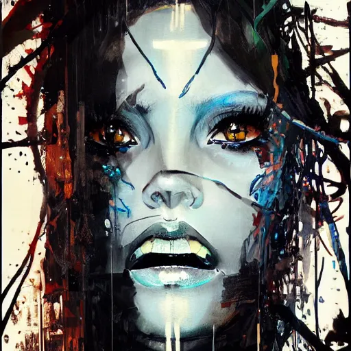 Prompt: a dramatic side portrait painting of a medusa. her face is covered by a veil, and light is glowing. art by yoji shinkawa and sandra chevrier, trending on artstation, award - winning, perfect composition.