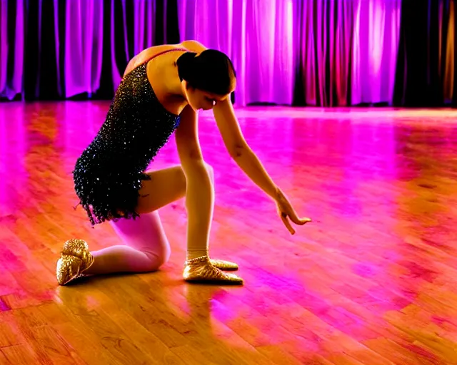 Prompt: dancer bowing in a ballroom, colorized, realistic, award winning photograph, 1 0 0 mm
