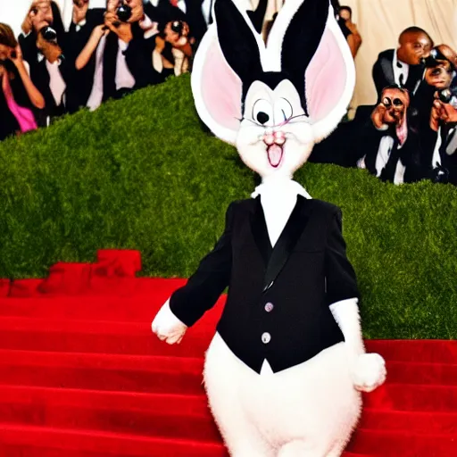 Image similar to photo of bugs bunny at the met gala