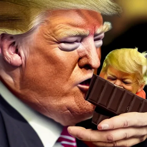 Prompt: donald trump is a baby in a highchair with chocolate pudding on his face