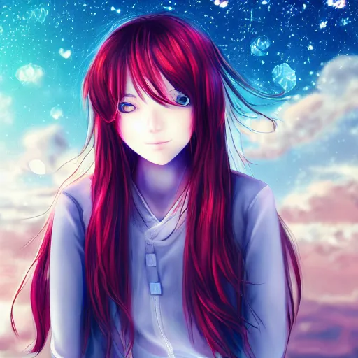 infp anime girl with red hair, gratefully hugging the | Stable ...