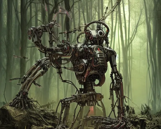 Prompt: photo of general grievous with heavy duty biomechanical hydraulic cybernetic body and 4 arms holding lightsabers in the forest. cyberpunk horror style. highly detailed 8 k. intricate. nikon d 8 5 0 5 5 mm. award winning photography. art by hr giger and zdzislaw beksinski in the style of hzd