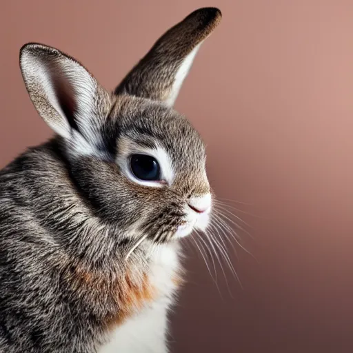 Prompt: high quality photography of rabbit cross cat on simple blurred background from National GeoGraphic Award winning.