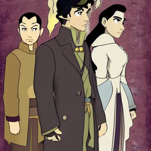 Prompt: Sherlock Holmes in Avatar: the last airbender, designed by Bryan Konietzko