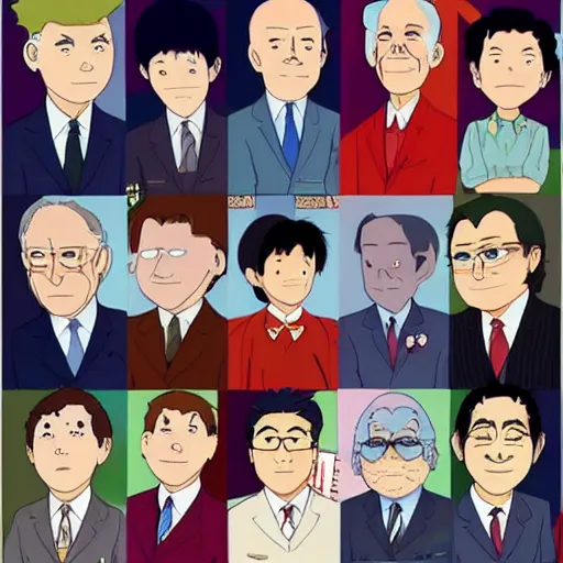 Image similar to the presidents of the united states in the style of studio ghibli