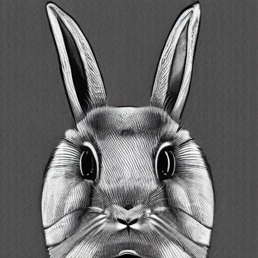 Image similar to a rabbit in the style of hr giger