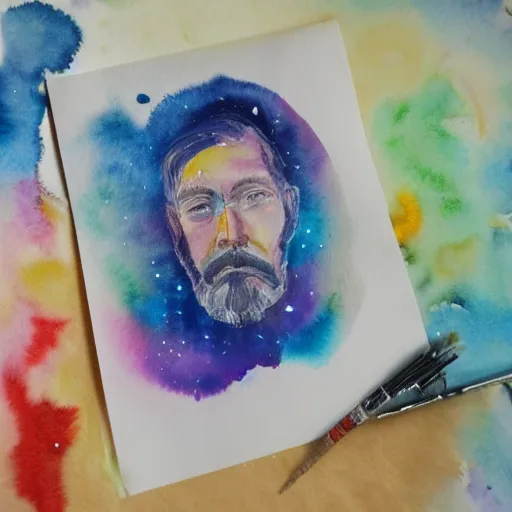 Image similar to Water color creator of universe self-portrait