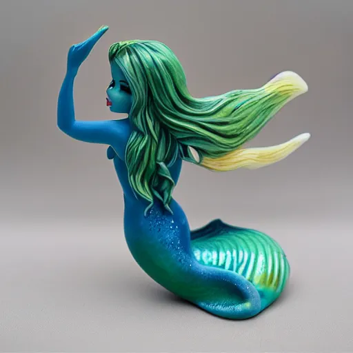 Image similar to an amazing ceramic realistic arial mermaid sculpture mug, creative, beautiful, award winning design, functional, colorful